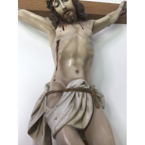 1062 - Large wooden cross with Corpus Christie and INRI to the top 94cm x 49cm