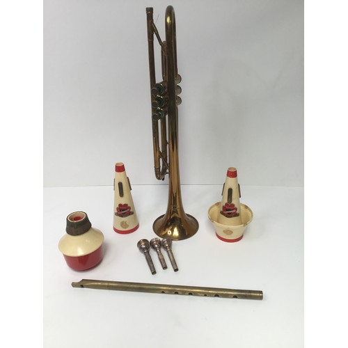 1066 - Regent trumpet by Boosey and Hawkes with mouthpieces and mutes all in wooden case