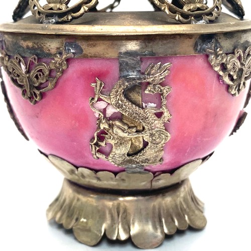 887 - Oriental incense burner with buddha to the lid and surrounds. (DYOR do your own research)12cm