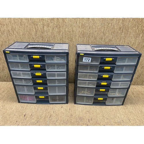 172 - 2 stand storage cabinets full of dog lead making equipment.