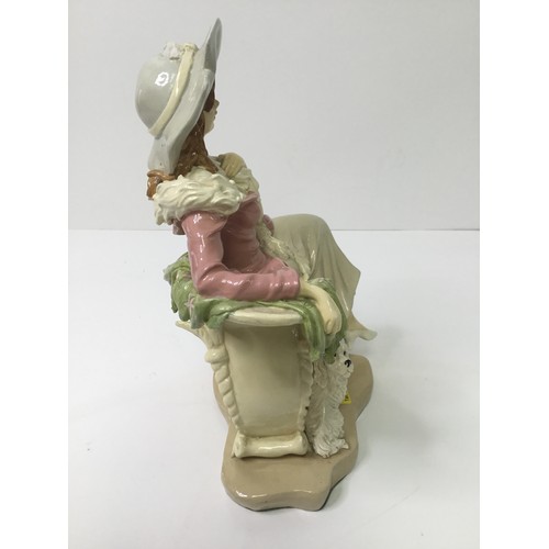 918 - interesting Hand made sculpted clay fired figurine of a lady with dog (no seen artists marks, one of... 