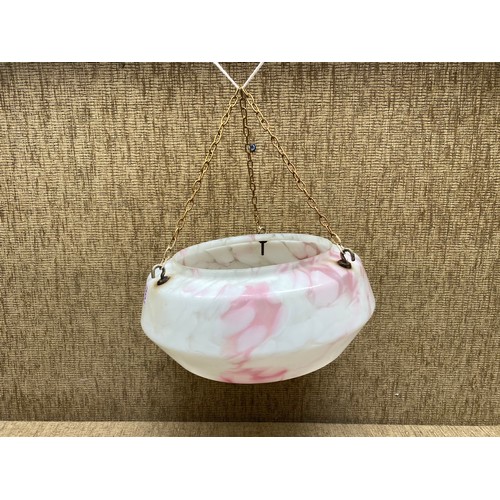 476 - Pink and white art deco plafonnier glass lamp shade.