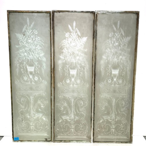 1117 - set of 3 stunning art nouveau frosted glass windows.