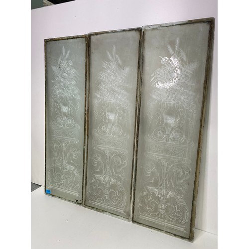 1117 - set of 3 stunning art nouveau frosted glass windows.