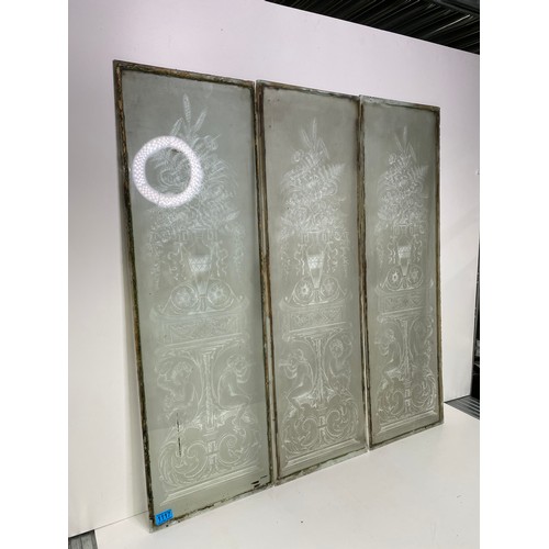 1117 - set of 3 stunning art nouveau frosted glass windows.