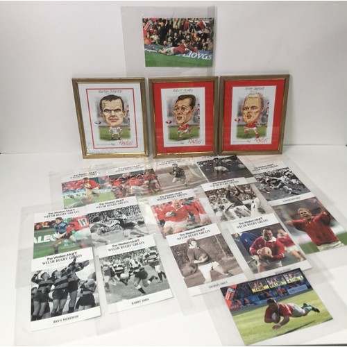 493 - Welsh rugby greats pictures with three caricature pictures