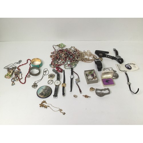 497 - Selection of costume jewellery including watches, necklaces and some silver