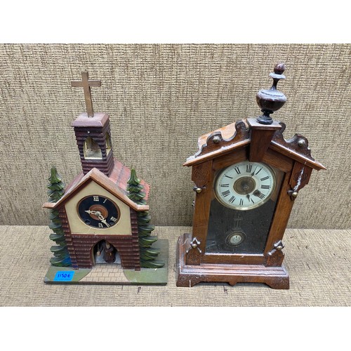 1150E - 2 lovely mantle clocks; T.H. oak mantle clock and a west german wood works clock.