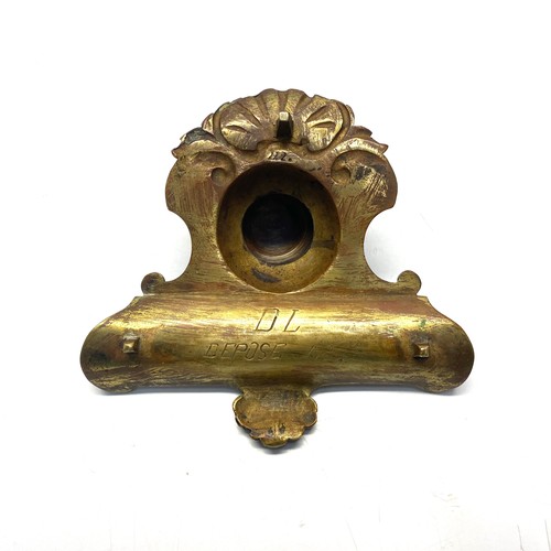 938 - Antique brass inkwell. (missing glass pot).