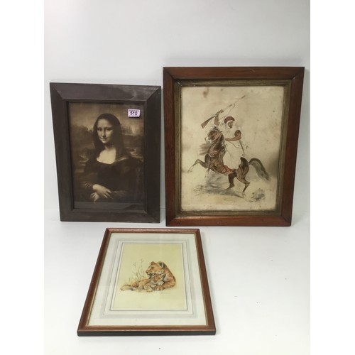 510 - Two pictures and one print including Mona Lisa