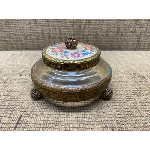 522 - Brass Victorian powder puff trinket box.