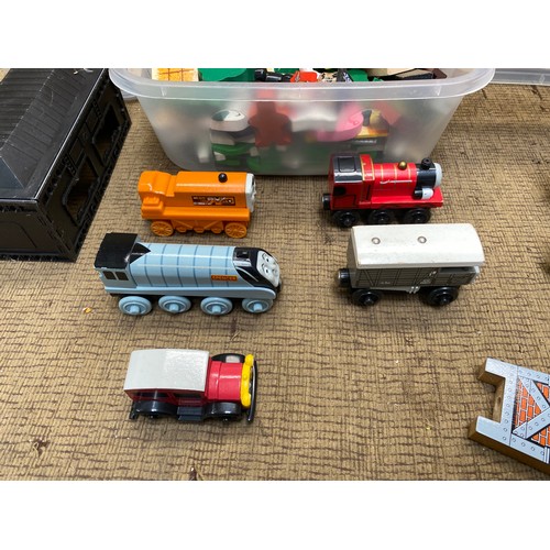 19 - Large selection of wooden railway including: trains and track.