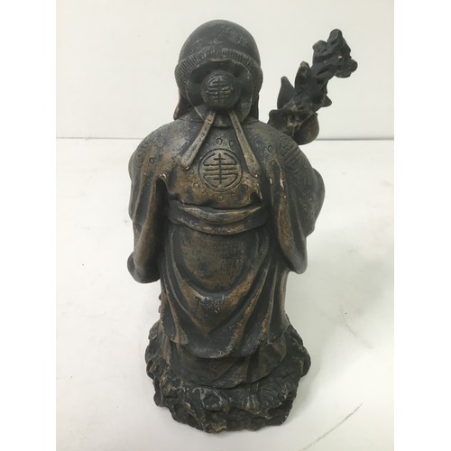 649 - Bronzed resin Chinese Feng Shui God of Longevity 19cm