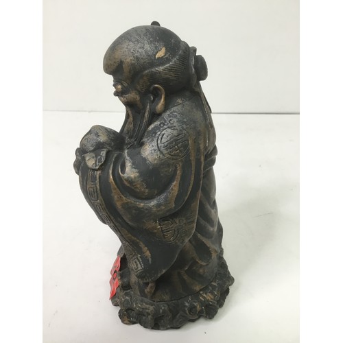 649 - Bronzed resin Chinese Feng Shui God of Longevity 19cm