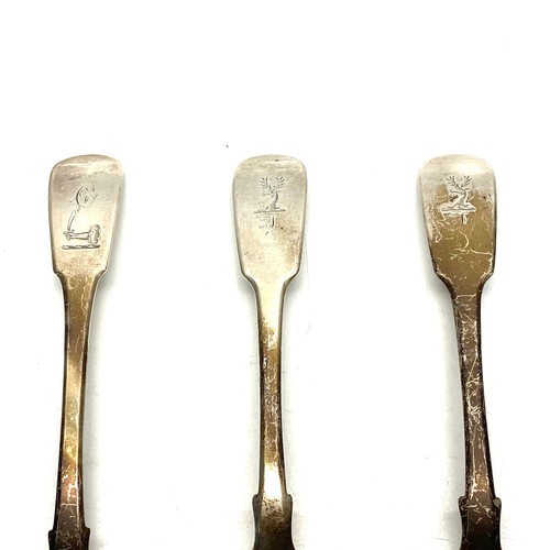 890 - Three large sterling silver serving spoons. Two with hallmarks for Edinburgh 1840 and James McKay, a... 