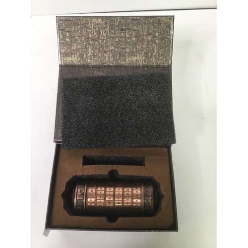 456 - Boxed Da Vinci mini cylinder Cryptex puzzle with two LOTR rings inside