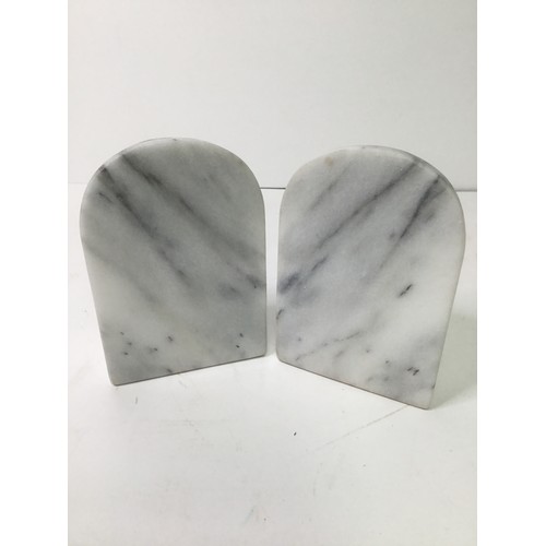 459 - Half cylinder domed marble bookends