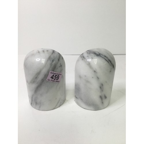 459 - Half cylinder domed marble bookends