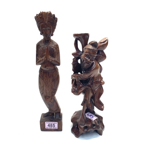 485 - 2 treen Asian figures tallest 36cm.