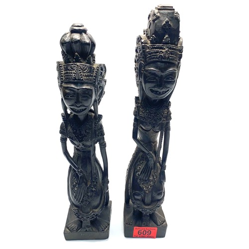 609 - 2 african hand carved treen figures; tallest 38cm.