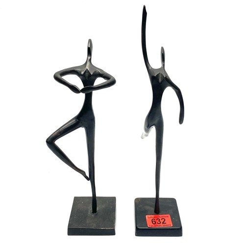 632 - 2 stunning bronze contemporary art matchstick ballet figures of a base.