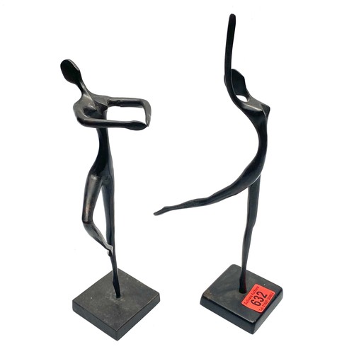 632 - 2 stunning bronze contemporary art matchstick ballet figures of a base.