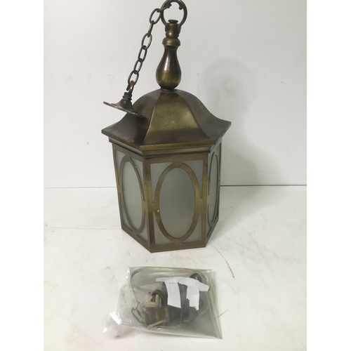 682 - Brass lantern style hanging lamp with fittings 41cm