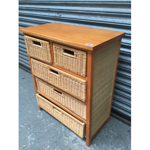 428 - Wicker and wood storage unit 90cm x 74cm