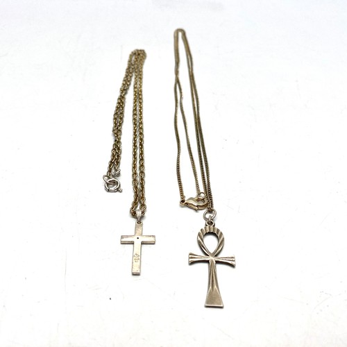 857 - .925 silver cross and white metal chain and a silver Ankh 