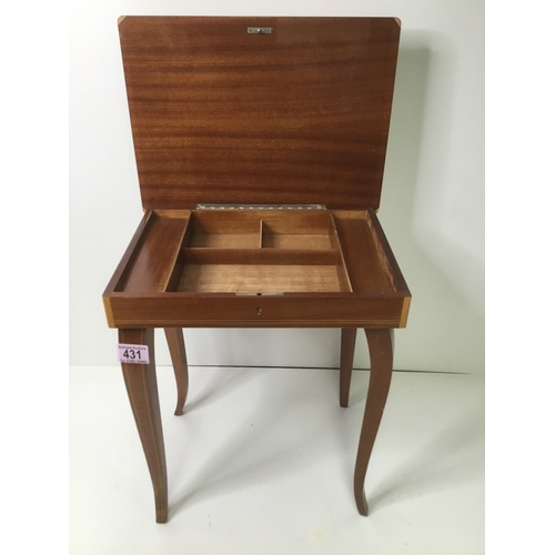 431 - Vintage musical sewing table with inlaid top