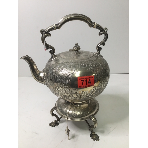 714 - Highly engraved spirit kettle by Martin Hall and company