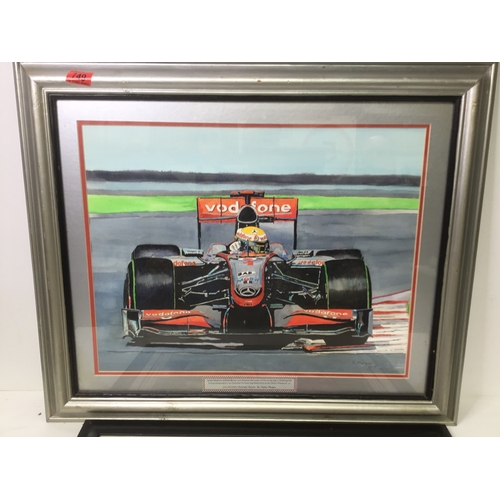 749 - Two Lewis Hamilton paintings by S Morgan of Bridgend largest 77cm x 64cm