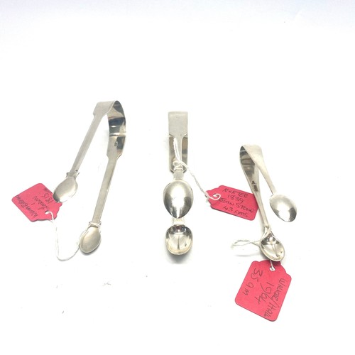 932 - Three sterling silver sugar nips/tongs. Walker and Hall Sheffield 1904 36g. William Bateman London 1... 