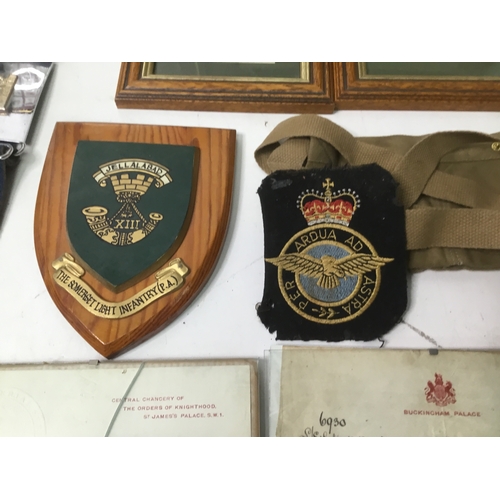 770 - WW2 military cross citation, letter from King George V dated 1918, brass bed plate and other militar... 