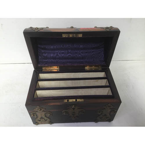 775 - Victorian Coromandel Wood brass domed stationary box