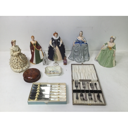 504 - mixed items including figurines perfume bottles and silver plate cutlery