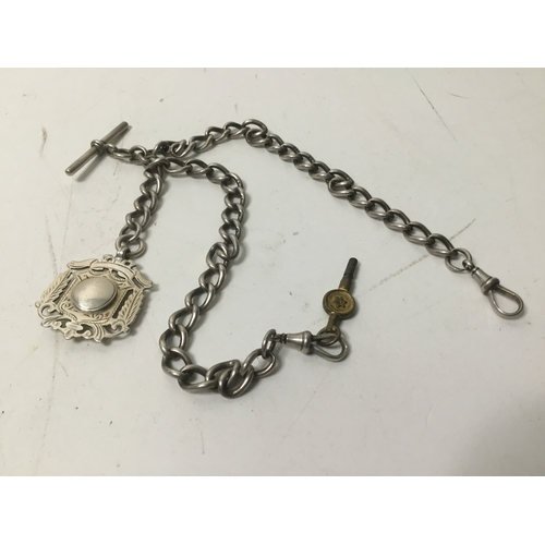 963C - Silver Albert watch chain with key and fob