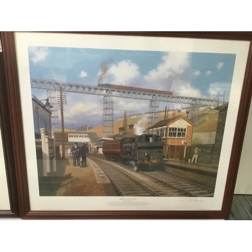 8 - Five framed prints including two Eric Bottomley train prints one signed in pencil to the margin