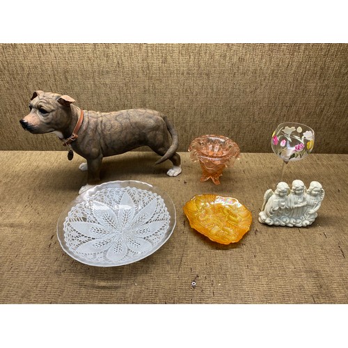 69 - Selection of ornament and glass ornaments including: Staffordshire Terrier by Leonardo collection an... 