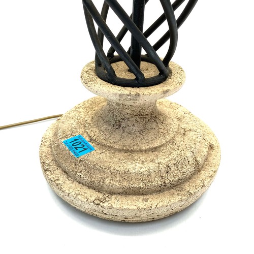 1021 - Gorgeous Italian limestone base and twisted wrought iron lamp handcrafted in Sicily with stunning ha... 