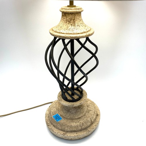 1021 - Gorgeous Italian limestone base and twisted wrought iron lamp handcrafted in Sicily with stunning ha... 