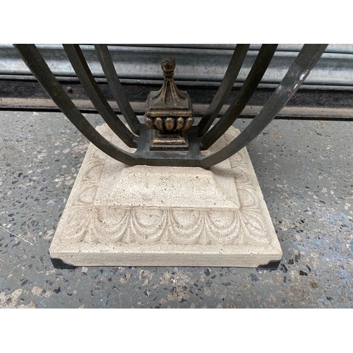 1025 - Stunning Italian Marble table with wrought iron legs and marble base; 52cm x 38cm.