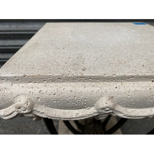 1025 - Stunning Italian Marble table with wrought iron legs and marble base; 52cm x 38cm.