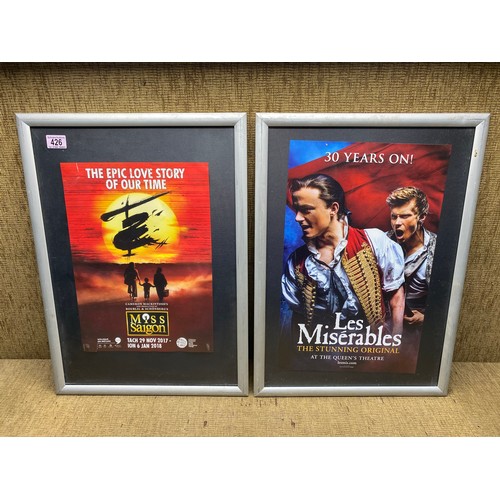 426 - 2 framed theatre posters of miss saigon and les miserables.