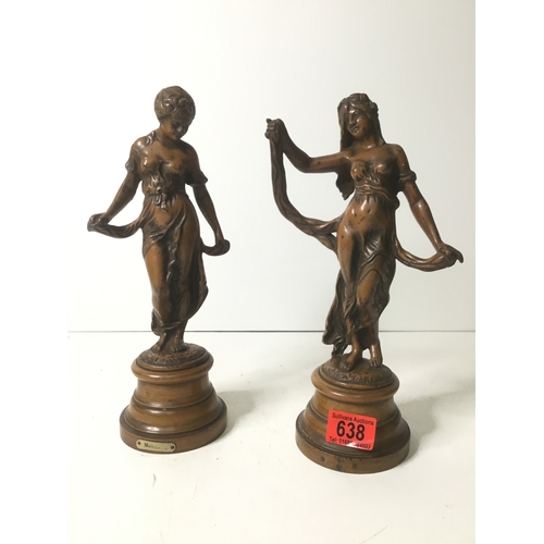 638 - A pair of vintage French bronzed figures Modistie and Gaiety