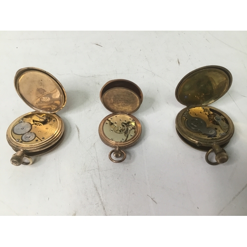 874 - Three pocket watches for spares or repair two gold plated