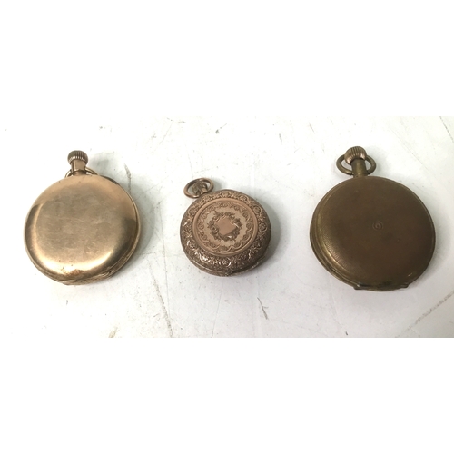 874 - Three pocket watches for spares or repair two gold plated