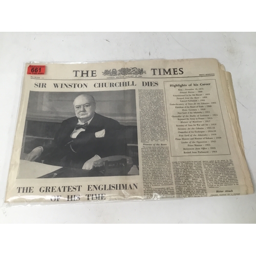 661 - The Times newspaper announcing the death of Sir Winston Churchill 1965