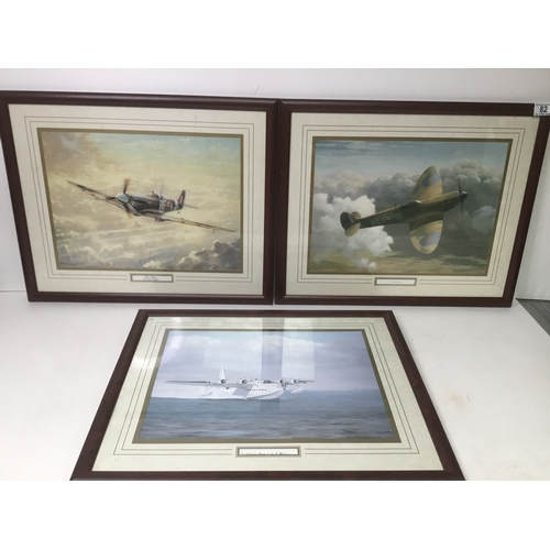 82 - Three aeroplane prints signed by artists