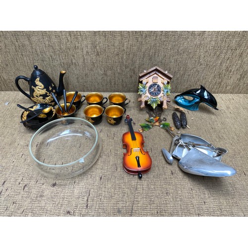 451 - Mixed collectible including: Coo-coo clock, Poole Pottery and Dragon Tea set.